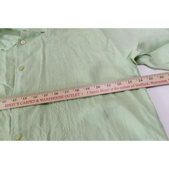 Havana Nines Mens XL linen Green Short Sleeve Button-Up Shirt Guayabera wedding - Picture 5 of 7